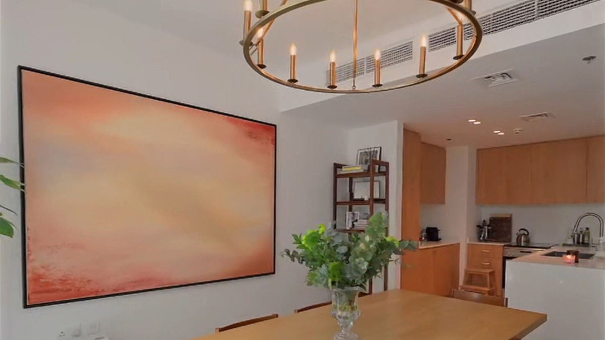 Earth and Fire commissioned painting installed in a Dubai dining room
