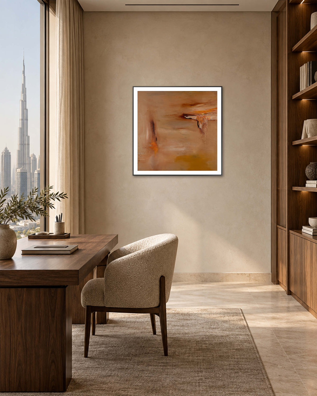 A Warm Silence — Print, displayed in an office or study