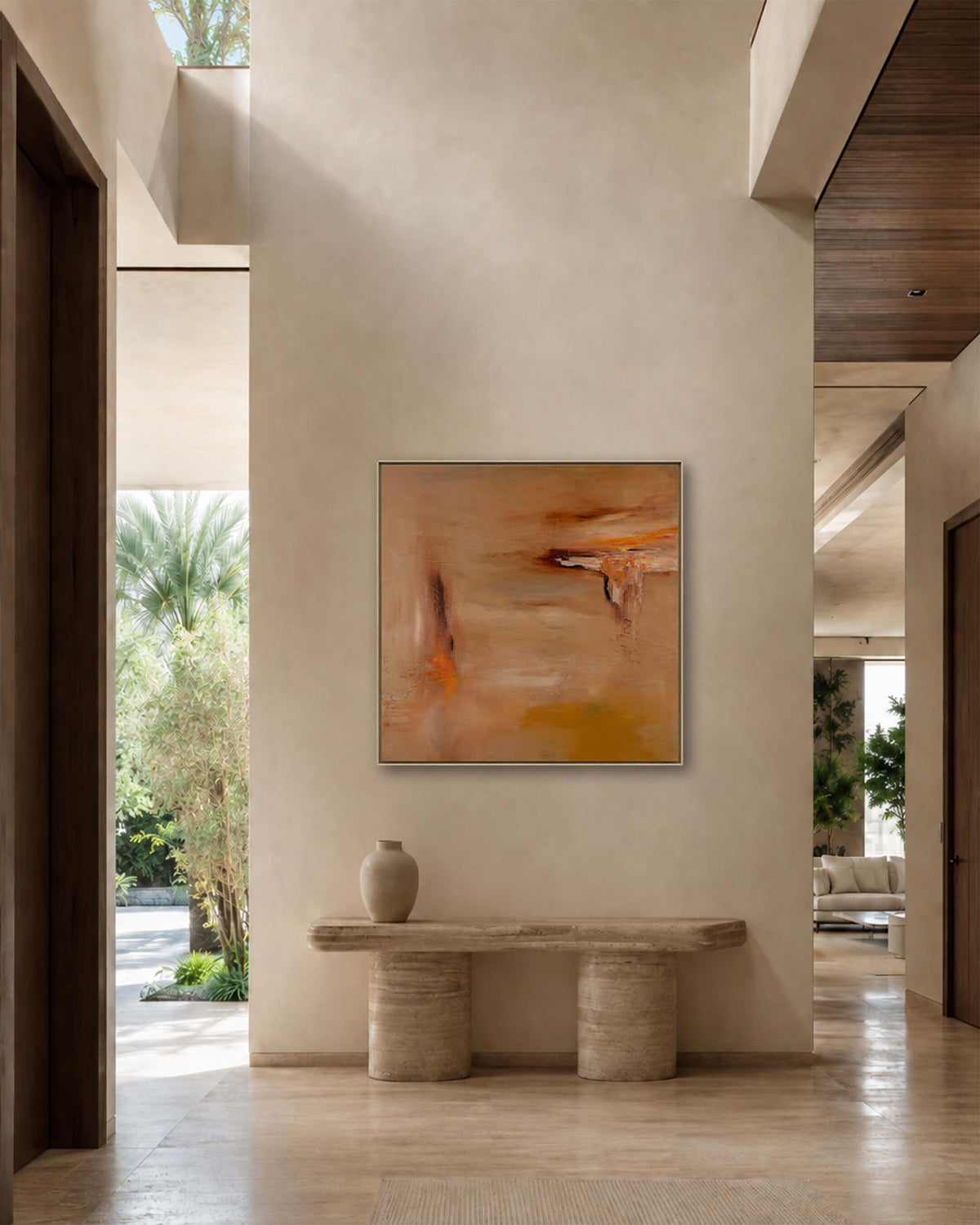 A Warm Silence — Original Artwork 76 × 76 CM, displayed in an entrance or hallway