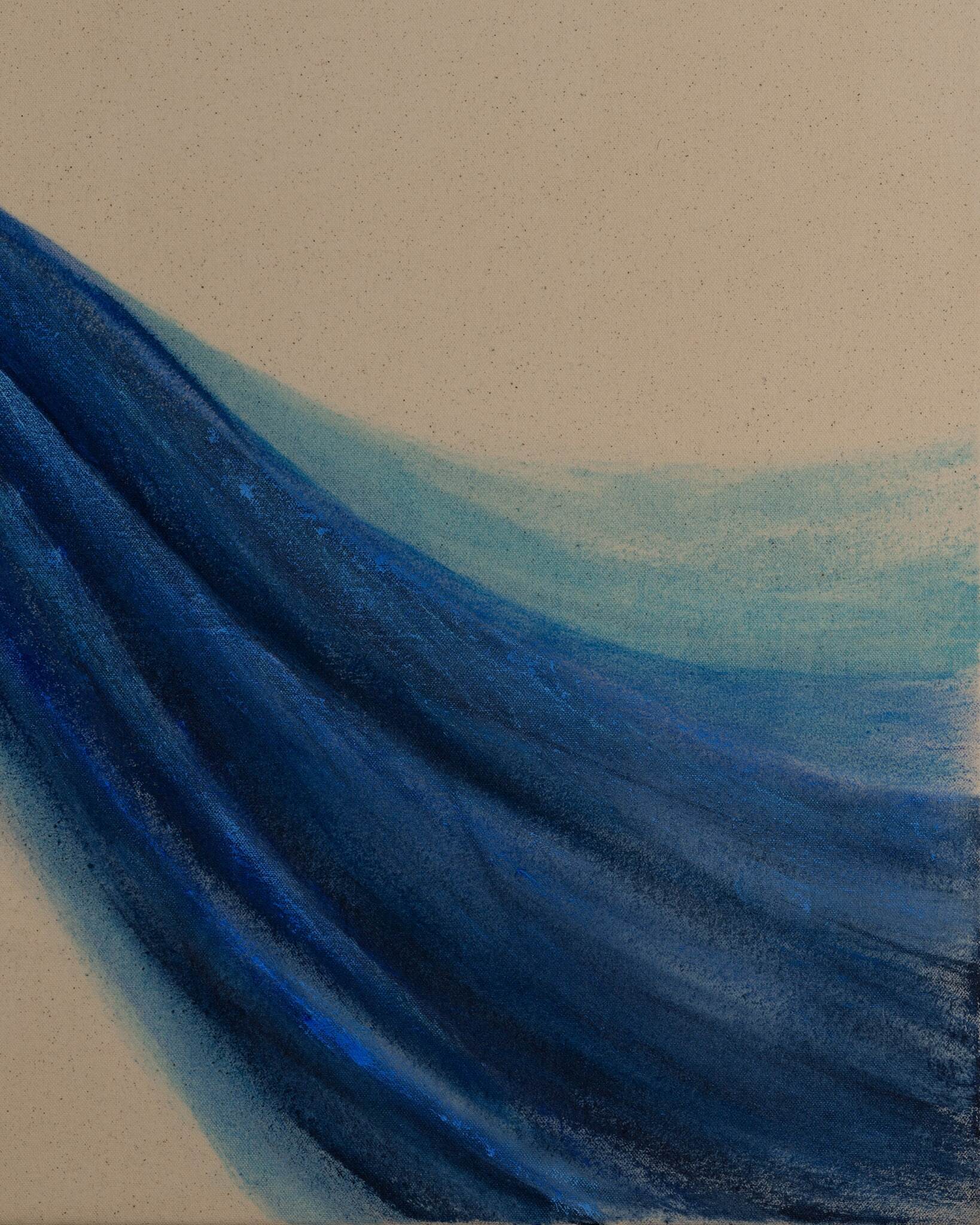 Close-up detail of Boundless Spirit showing layered blue and turquoise brushwork