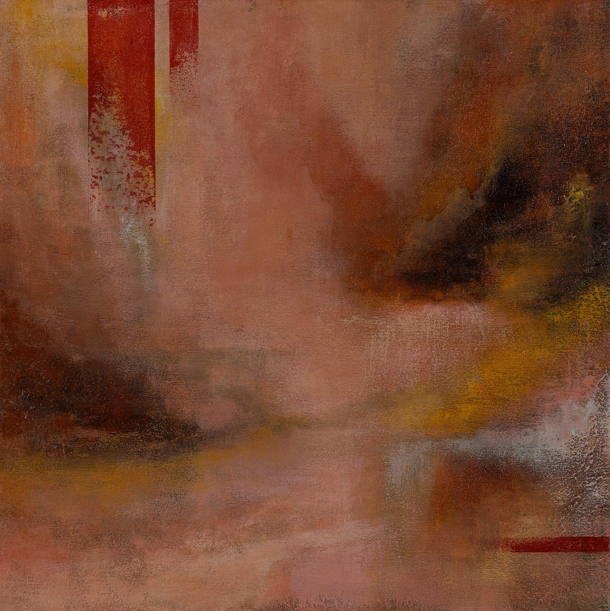 Lingering Glow, original abstract mixed media painting on Fredrix cotton canvas, 50 × 50 cm, by Ayoub Mohebbi