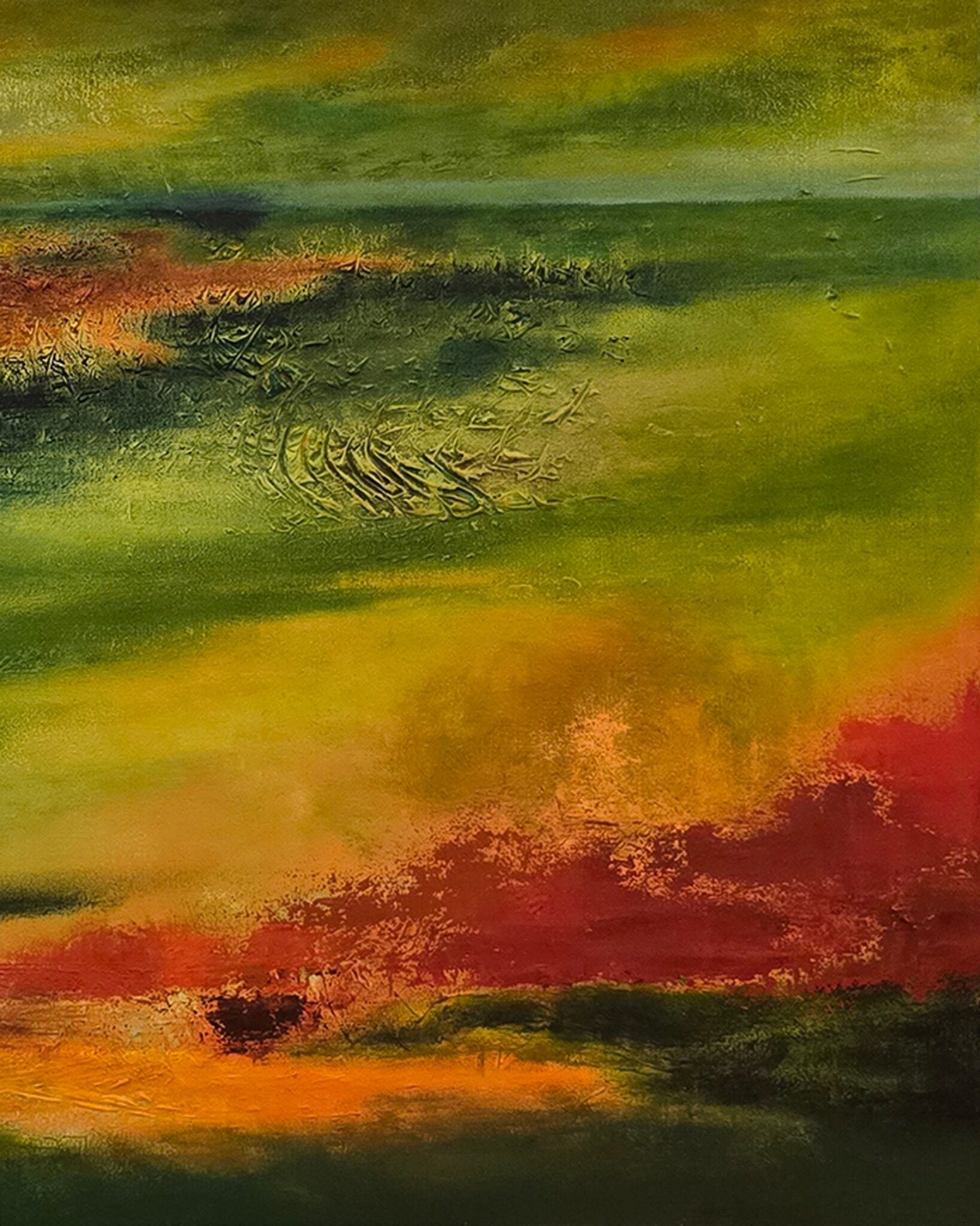 Still Country original painting detail showing raised paint texture