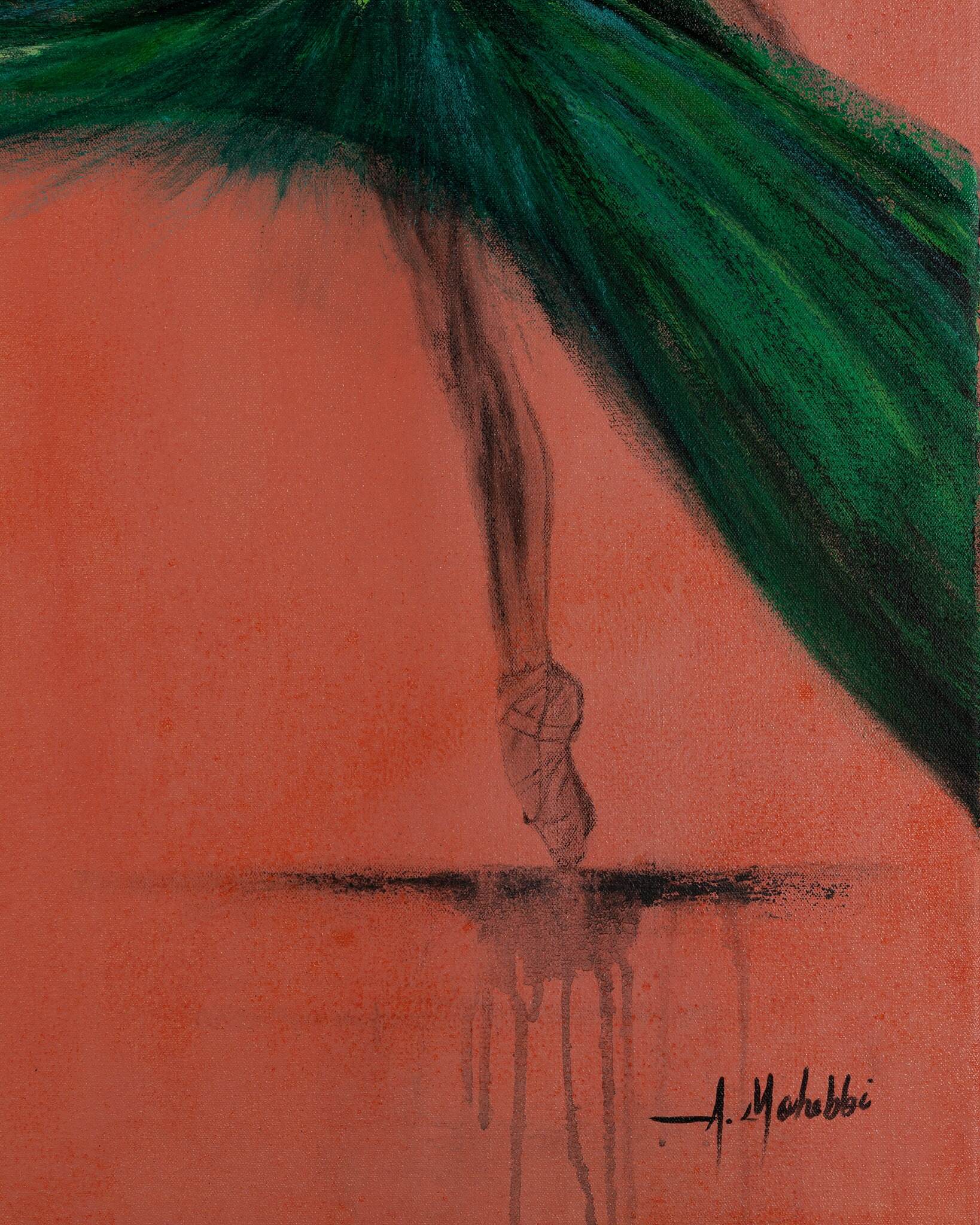 Close-up detail of Wild Poise showing the dancer's pointe shoe and green brushwork