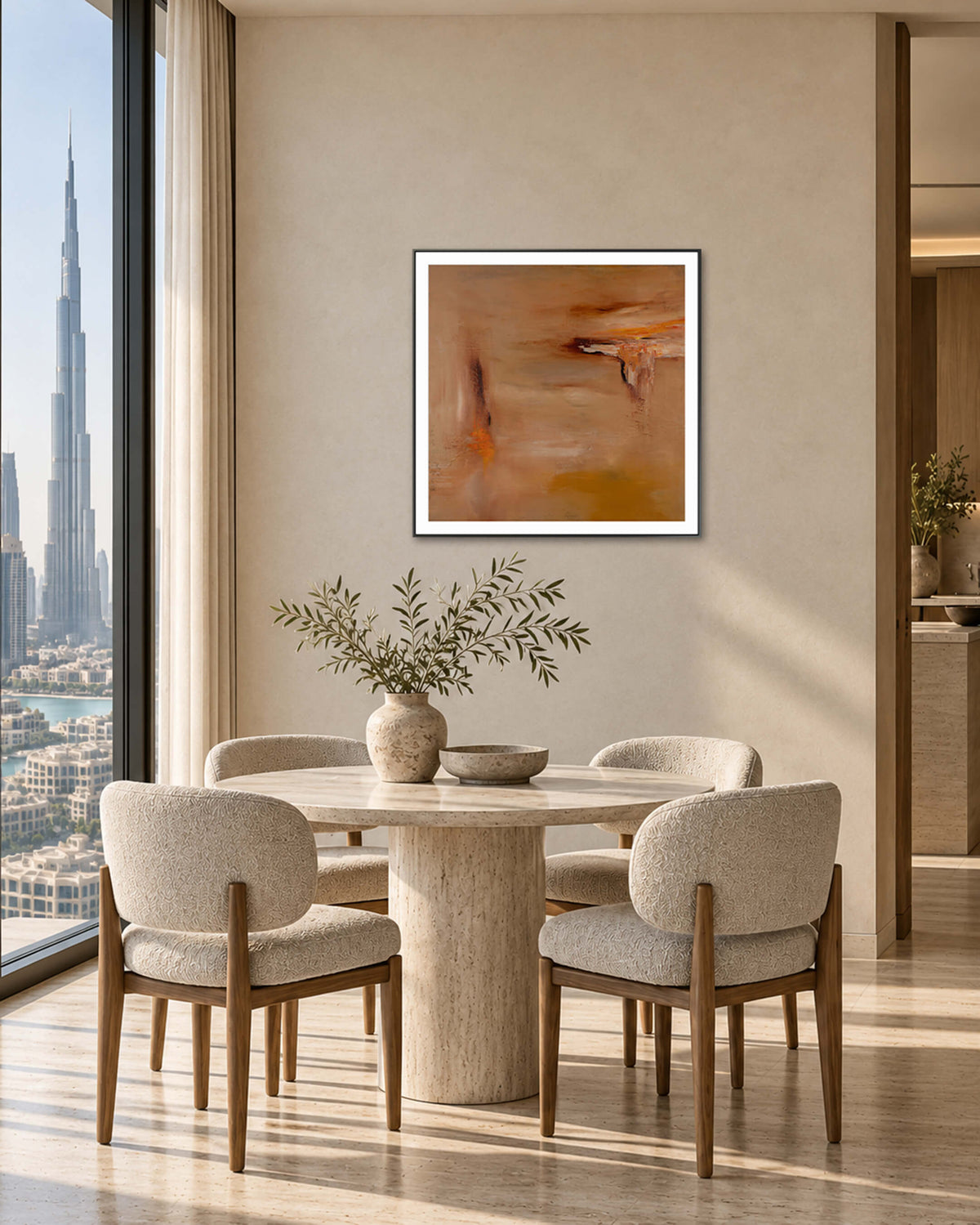 A Warm Silence — Print, displayed in a dining room