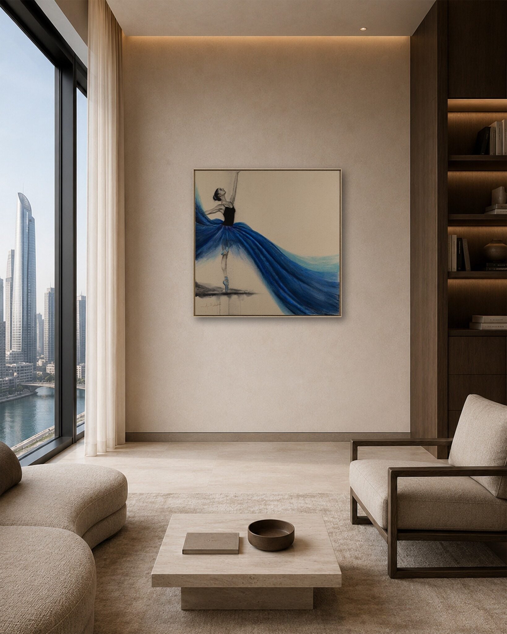 Boundless Spirit original painting in a quiet luxury living room