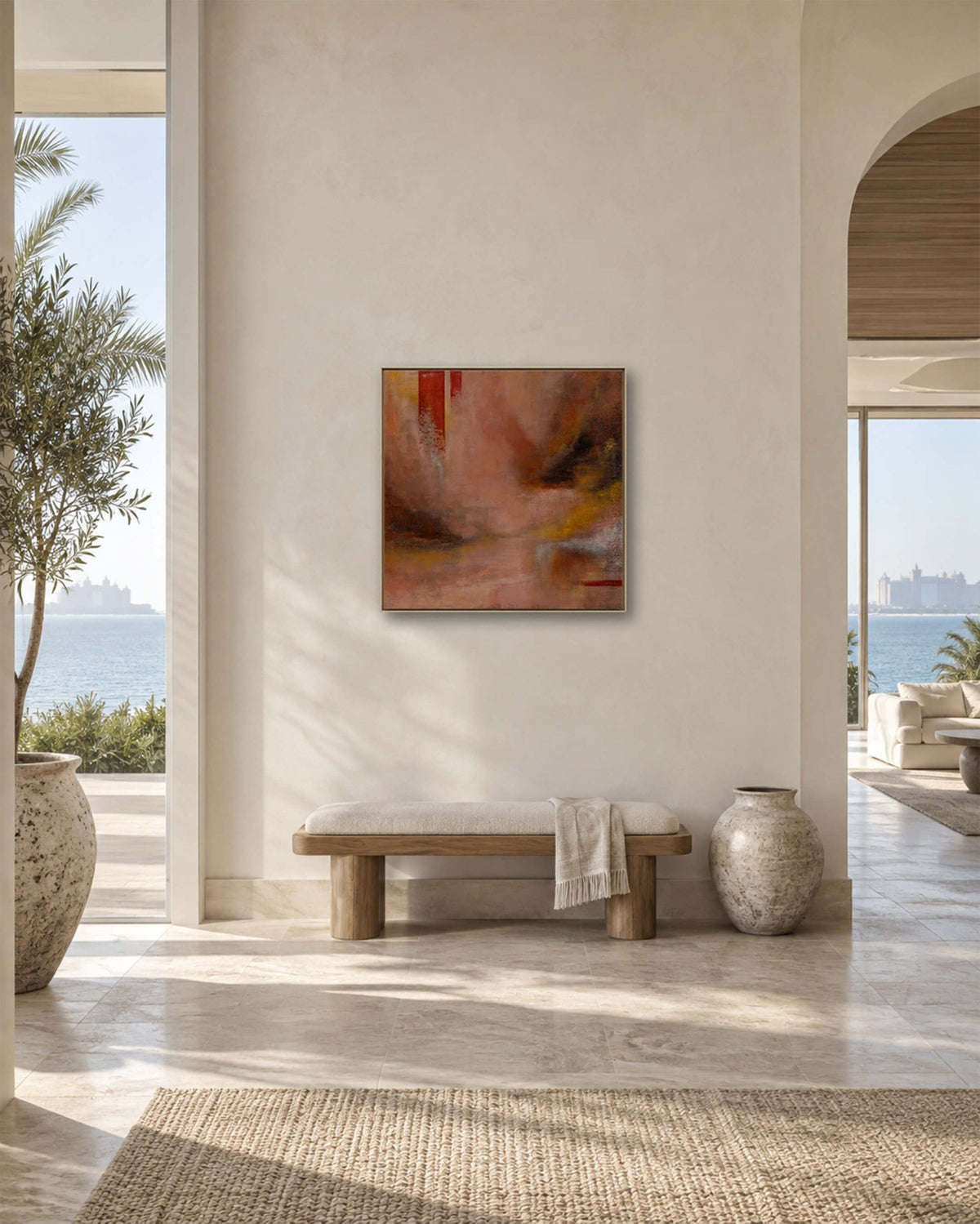 Lingering Glow displayed above a console in a warm neutral entry hall