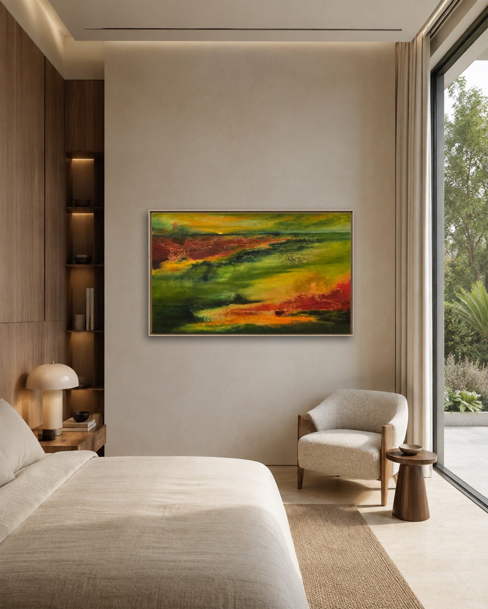 Still Country original painting shown in a bedroom