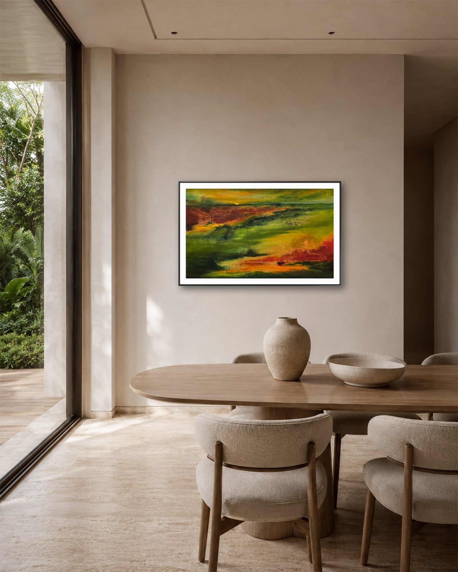 Still Country abstract fine art print by Ayoub Mohebbi in a neutral dining room