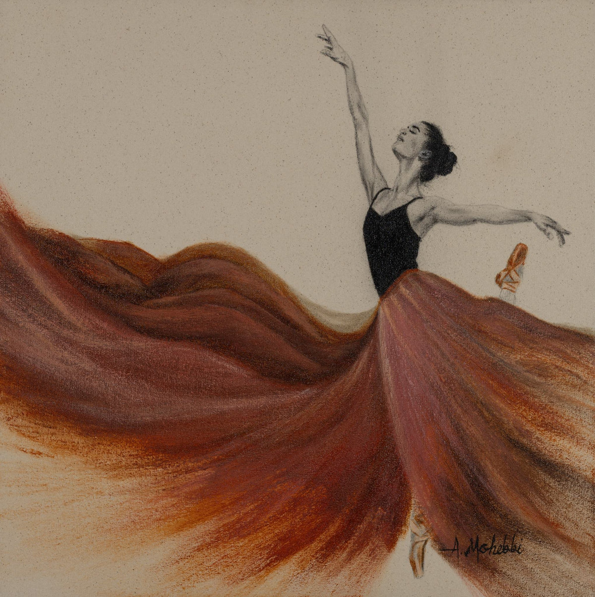 Unbound by Ayoub Mohebbi, Dancing Angels Series, original mixed media on raw canvas, 50 × 50 cm