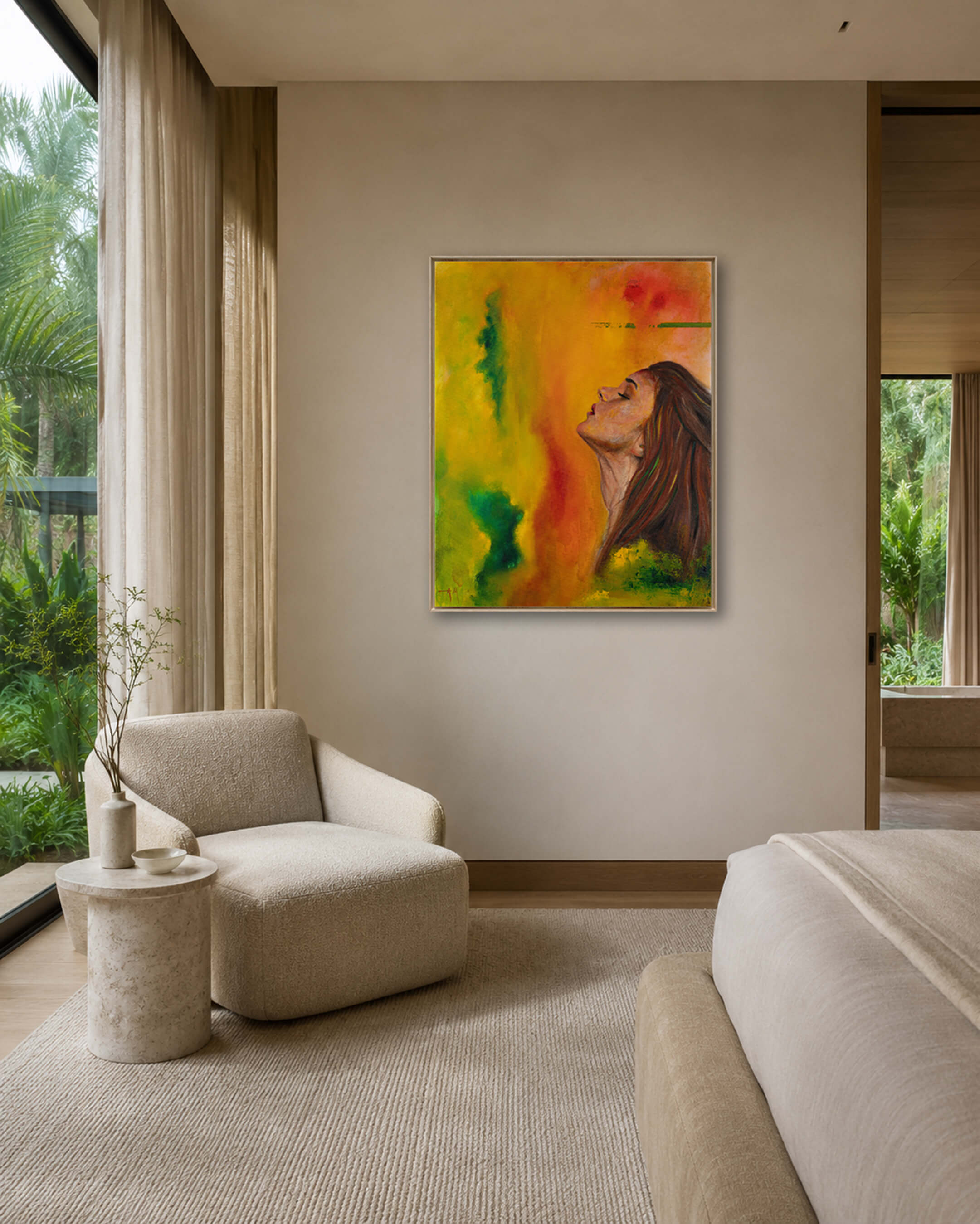 Bloom — Original Artwork 61 × 76 CM, displayed in a bedroom
