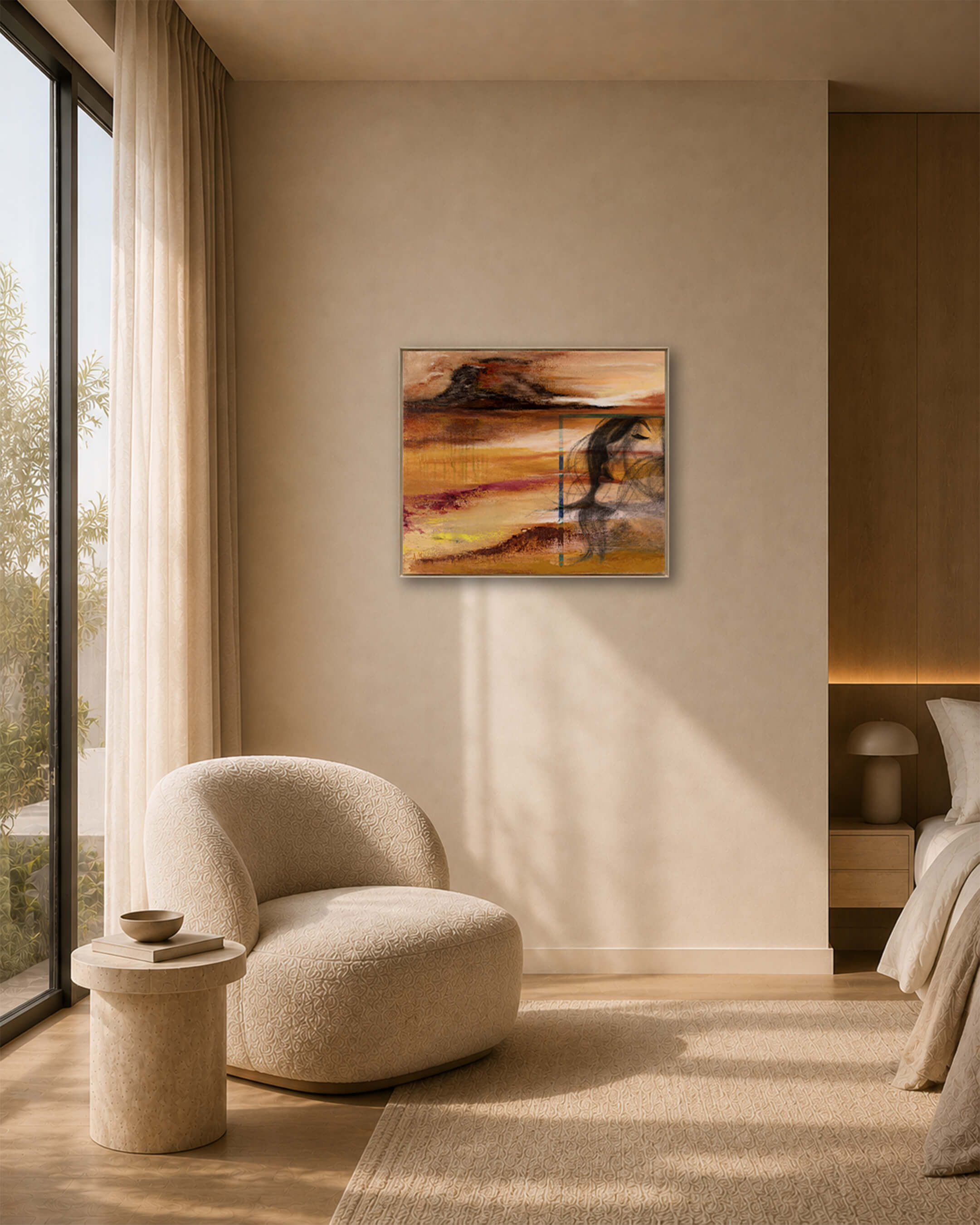 Solace — Original Artwork 61 × 46 CM, displayed in a bedroom
